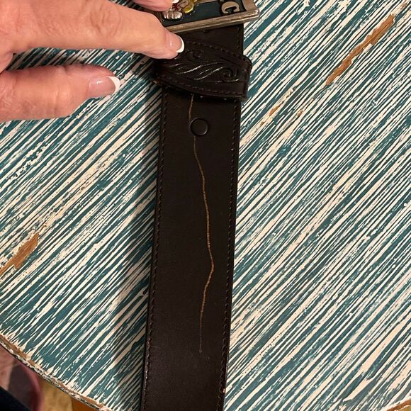 Silver Creek Collection Leather/Snake Skin Silver Buckle Belt - Picture 11 of 16